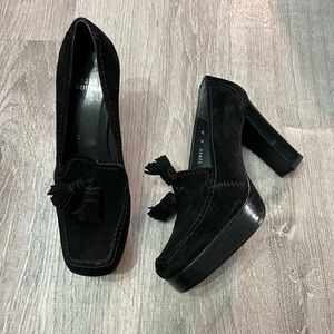 Stuart Weitzman Women Suede Platform Tassel Heels Black Size  6 M